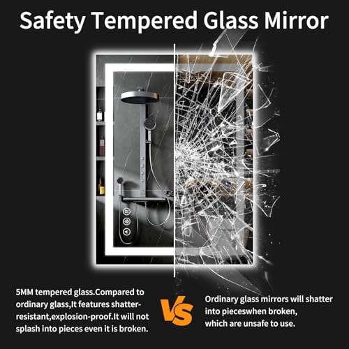 30"x38" Lighted LED Bathroom Mirror with Lights,Dimmable，Anti-Fog,Led Bathroom Vanity Mirror for Wall,Backlit + Front Lit,3 Colors,Memory Function,Shatter-Proof,Tempered Glass,Lighted Mirror