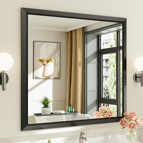 Briivue Black Metal Framed Bathroom Wall Mirror, 40x38 Inch