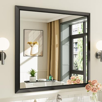 Briivue Black Metal Framed Bathroom Wall Mirror, 40x38 Inch
