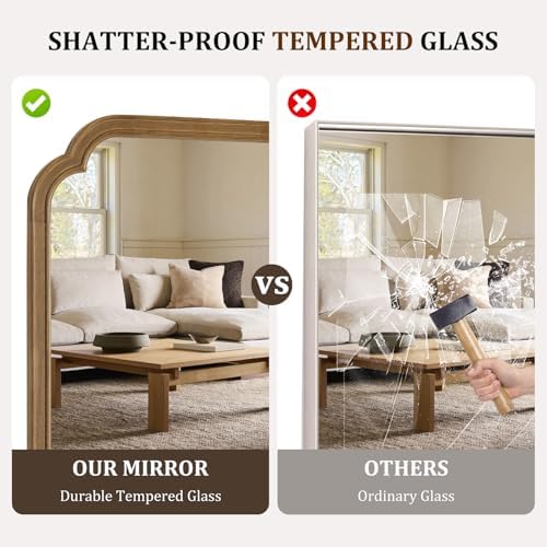 WallBeyond 28" x 40" Rounded Corner Arch Wall Mirror with Wood Frame for Entryway, Living Room or Bedroom Home Decor - Light Woodgrain [28 x 40 inches, Natural Color]