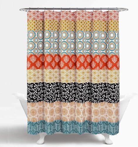 Lush Decor Shower Curtain, Turquoise & Orange | Bohemian Stripe | 72"W x 72"L | Pack of 6