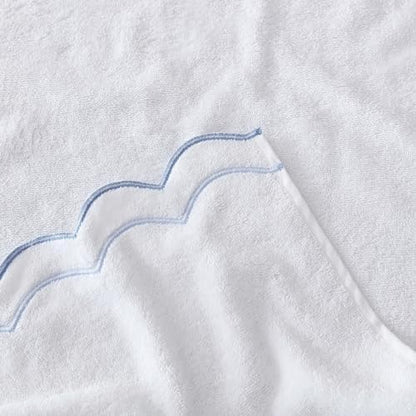 Peri Home 100% Cotton Hand Towel for Bathroom, Embroidered, Soft & Absorbent, 500 GSM, 1 Piece, 16" x 27", White with Blue Scallop