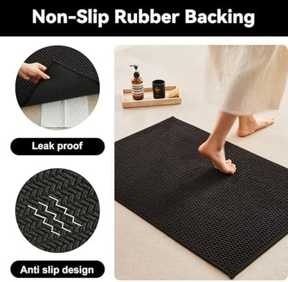 Triohero Small Bathroom Rugs Non Slip Washable Bath Rugs Super Absorbent Bathroom Rug Thin Quick Dry Low Pile Bath Mats, Black 12"x12"