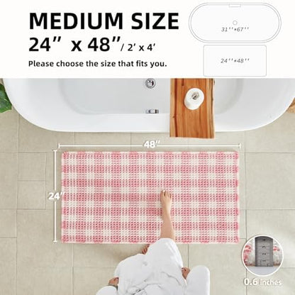 TYUU Waffle Bath Mat, Cute Bathroom Rugs Non Slip, 48x24 Pink & White