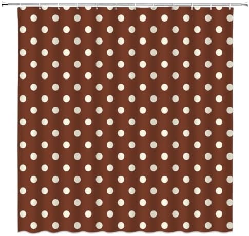 Polka Dot Shower Curtain Brown White Dots Vintage Retro Fabric Decorative Bathroom Curtains with Hooks,67" Wx70 H
