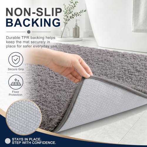 OLANLY Microfiber Soft Bathroom Toilet Rugs U-Shaped, 24x20, Light Grey