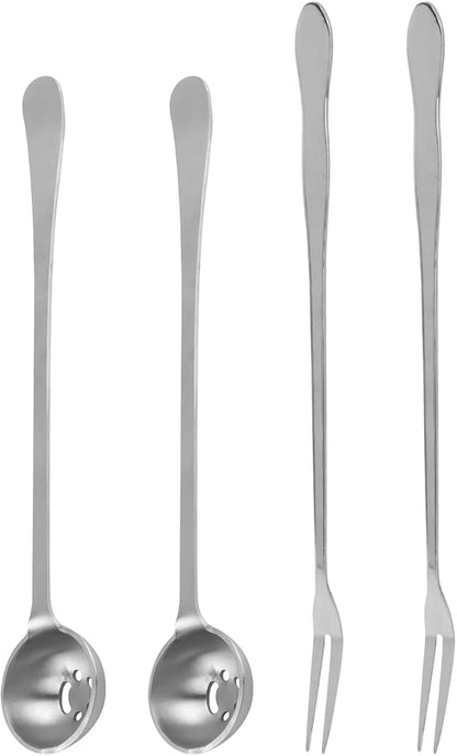 4 Pcs Pickle Fork and Olive Spoon Set, 7.48Inch Olive Spoons with Holes, 8.07Inch Pickle Forks, for the Jar, Suitable for Olives Pickles Onion Cucumber(COLOR:Silver)