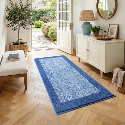 48x24 Long Bathroom Rugs Non Slip Washable, Soft Absorbent Bath Mat Blue