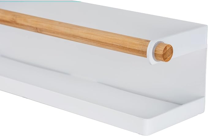 WENKO Magna Magnetic Metal Spice Rack with Bamboo Detail for Storing and Displaying Spice Jars, No Drilling Required with Magnet or Adhesive Tape, 32 x 8 x 8 cm, White