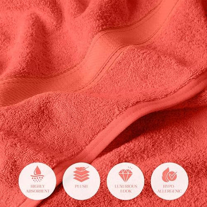 SUPERIOR Egyptian Cotton Ultra Plush & Absorbent, 12 Piece Set, Coral