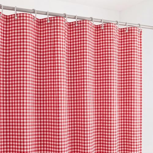HunnmingRe Ruffle Hem Gingham Shower Curtain Red