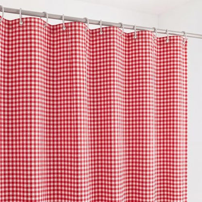 HunnmingRe Ruffle Hem Gingham Shower Curtain Red