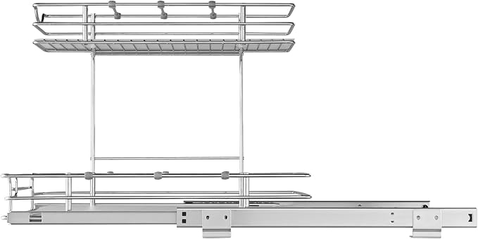 VEVOR 2 Tier Pull Out Cabinet Organizer, 12"W x 17"D Slide Out Pantry Shelves, Sliding Drawer Storage, Chrome-Plated Steel Heavy Duty Roll-out Drawers, for Inside Kitchen Cabinet, Bathroom, Under Sink