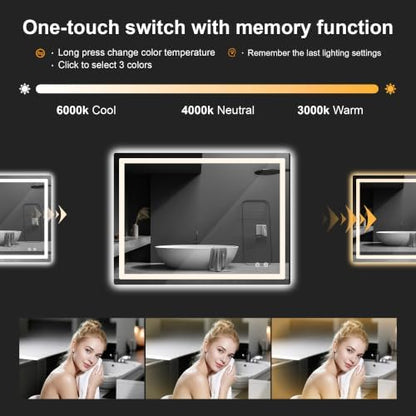 LED Bathroom Mirror with Lights, 30 x 40 Lighted Vanity Wall Mirror