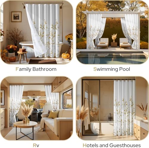 HOMEIDEAS Gold Botanical Shower Curtain 72×84 Inches