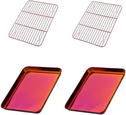 Meisha Baking Sheet with Wire Rack Set [2 Pans + 2 Tier Racks], Stainless Steel Cookie Sheet Baking Trays & Cooling Rack for Cooking,Orange Red