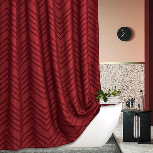 Burgundy Boho Fabric Shower Curtain 72 x 84 Inches