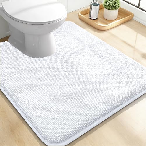 OLANLY Memory Foam Bathroom Toilet Rug U-Shaped 24x20, Absorbent Mat, White