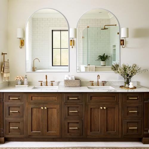 Arched Bathroom Vanity Mirror for Over Sink, 38”x26”, Silver