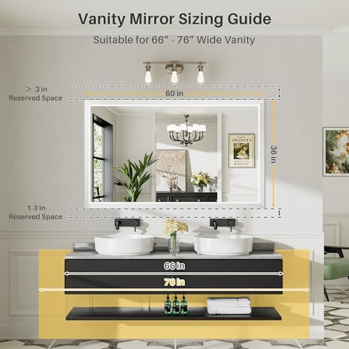 Briivue Bathroom Wall Mirror, White Metal Frame, 60x36 Inch