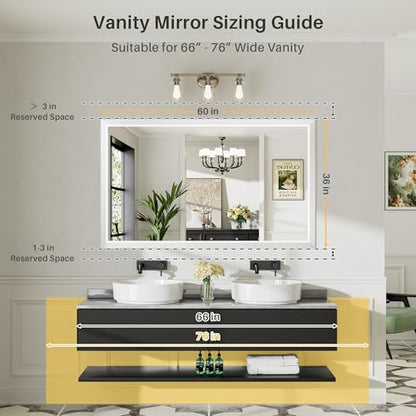 Briivue Bathroom Wall Mirror, White Metal Frame, 60x36 Inch