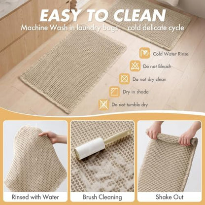 MIULEE Set of 2 Waffle Bathroom Rugs Boho Bath Mat Pale Beige 17x24 Inch