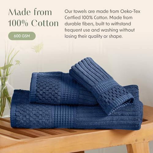 Springtree Home 100% Cotton Hand Towel Set | 6-Pack | Textured | Navy