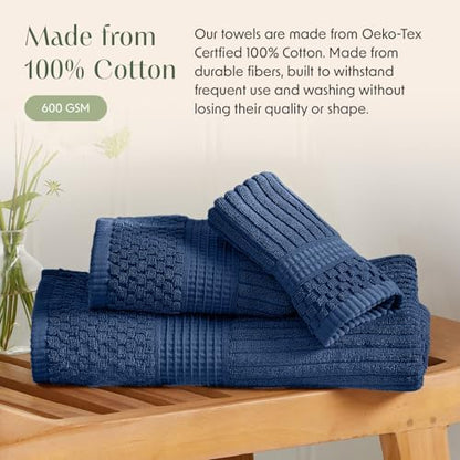Springtree Home 100% Cotton Hand Towel Set | 6-Pack | Textured | Navy