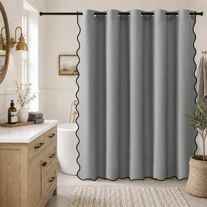 Furlinic Waterproof Shower Curtain No Hook Grey Linen Fabric 72x78 Long