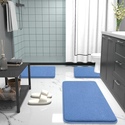 OLANLY Memory Foam Bathroom Toilet Rugs U-Shaped 24x20, Cornflower Blue