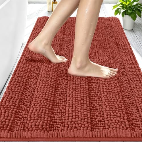 Smiry Thick Small Chenille Bathroom Rugs 24x16, Bath Mat, Rustic Terracotta