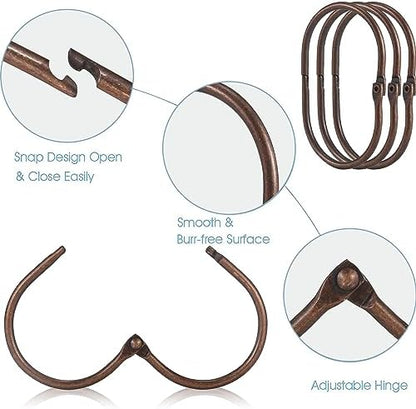 Goowin 24 Pcs Shower Curtain Rings, Shower Curtain Hooks, Oval Snap Shower Rings for Curtain, Metal Shower Curtain Rings Rust Proof, Glide Smoothly Shower Hooks for Shower Curtain Rod (Bronze)