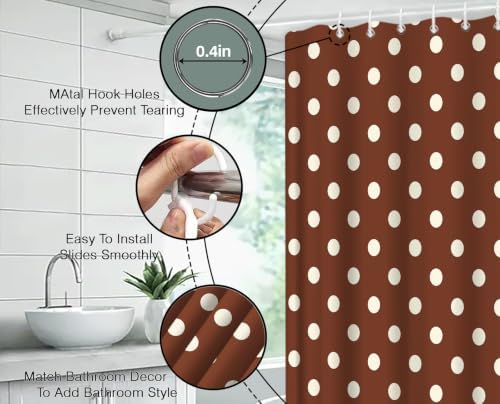 Polka Dot Shower Curtain Brown White Dots Vintage Retro Fabric Decorative Bathroom Curtains with Hooks,67" Wx70 H