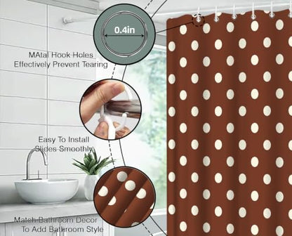 Polka Dot Shower Curtain Brown White Dots Vintage Retro Fabric Decorative Bathroom Curtains with Hooks,60" Wx70 H
