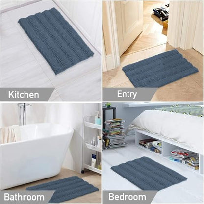 2-Piece Bathroom Rug Set with U-Shaped Mat, Absorbent Chenille, Blue Indigo