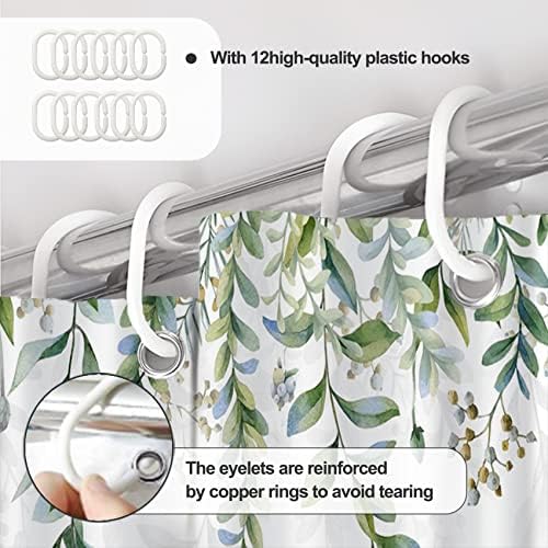AWERT Green Mixed Light Blue Plant Shower Curtain with 12 Hooks Decorative Sage Green Shower Curtain for Bathroom Waterproof Fabric 72x84inch