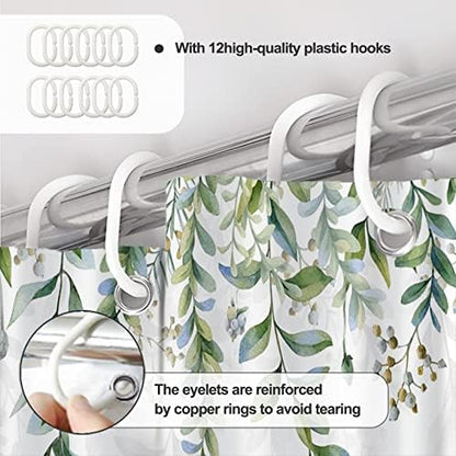 AWERT Green Mixed Light Blue Plant Shower Curtain with 12 Hooks Decorative Sage Green Shower Curtain for Bathroom Waterproof Fabric 72x84inch