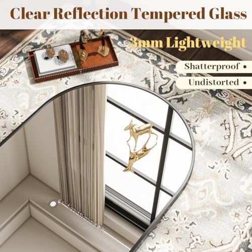 VooBang Wide Arched Wall Mirror, 31 x 32 inch Arch Bathroom Mirror Black