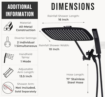 G-Promise All Metal 16" Rain Shower Head with Handheld for Bathroom Upgrade