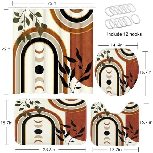 Bathroom Sets with Shower Curtain and Rugs, 4 Pcs, Mid Century Boho