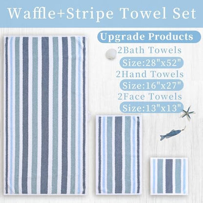 VOOVA & MOVAS Waffle 3PC Towel Set, Cotton, Blue Gray White