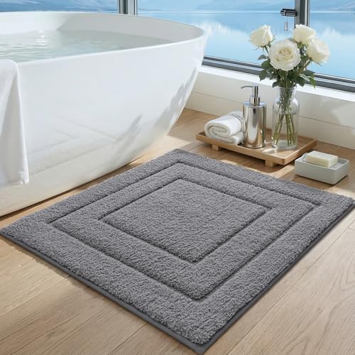 DEXI Square Bathroom Rug 32x32, Non-Slip and Absorbent Bath Mat, Dark Grey