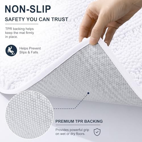 Smiry Thick Chenille Toilet Rugs U-Shaped 24x20, Absorbent Bath Mat, White