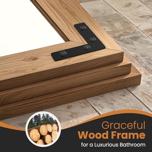 Wood Framed Bathroom Vanity Mirror for Wall, 28"x40" Farmhouse Mirror