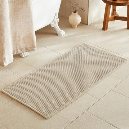 TYUU Waffle Bath Mat, Boho Bathroom Rugs Non Slip, 48x24 Pale Beige
