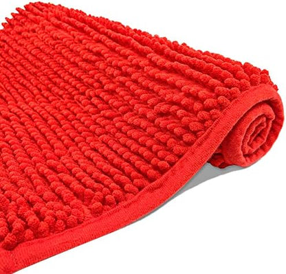 Chenille Bath Mat Microfiber Floor Mat Baby Bath Mat for Kids Washable Bathroom Dry Fast Water Absorbent Shower Mat Area Rugs (19.2" x 31.1", Red)