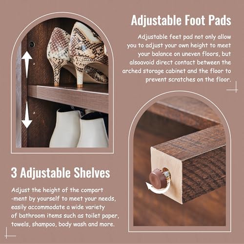 IFBUY 71" Tall Arched Bathroom Storage Cabinet, 8-Tier Modern Farmhouse Storage Cabinet with Adjustable Shelves, Wood Freestanding Cabinet for Bathroom, Living Room, Entryway, Hallway (Brown)