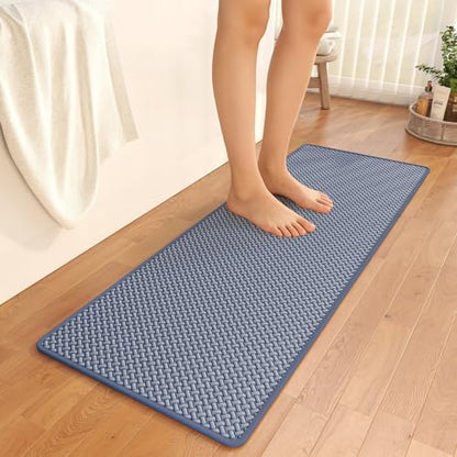YDKGL Bathroom Runner Non Slip, Foam Weave Texture Bath Mat, Blue 16x47