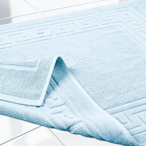 Superior Heavyweight Cotton Bath Mats, Bath Rugs For Bathroom Accessories, Washable Rug For Shower, Toilet, Modern Decor, No Backing, Luxury Hotel And Spa Quality, Set of 2, 22" x 35", Light Blue
