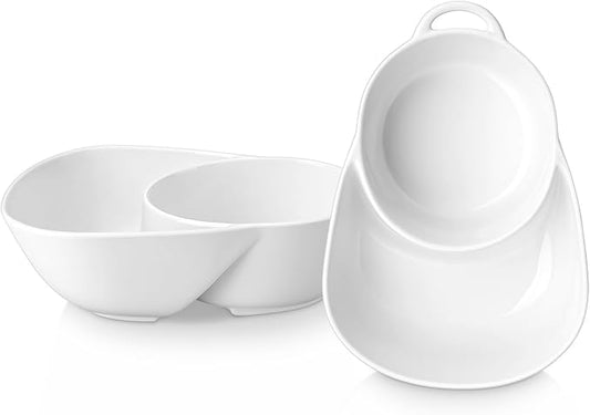 vancasso Starry Chip and Dip Bowl, Anti-Soggy Cereal Bowl, Soup and Sandwich Plate Combo, Breakfast Powls, Divided Snack Bowls Gifts for Wedding Housewarming Party, 2 Pack(White)